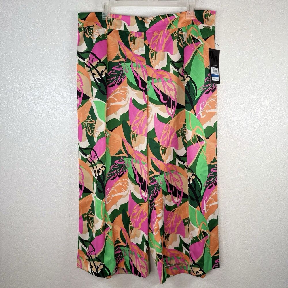NEW Nine West Floral Culottes Pants Size XL Wide Leg Pull On Trouser Tropical - Picture 7 of 16